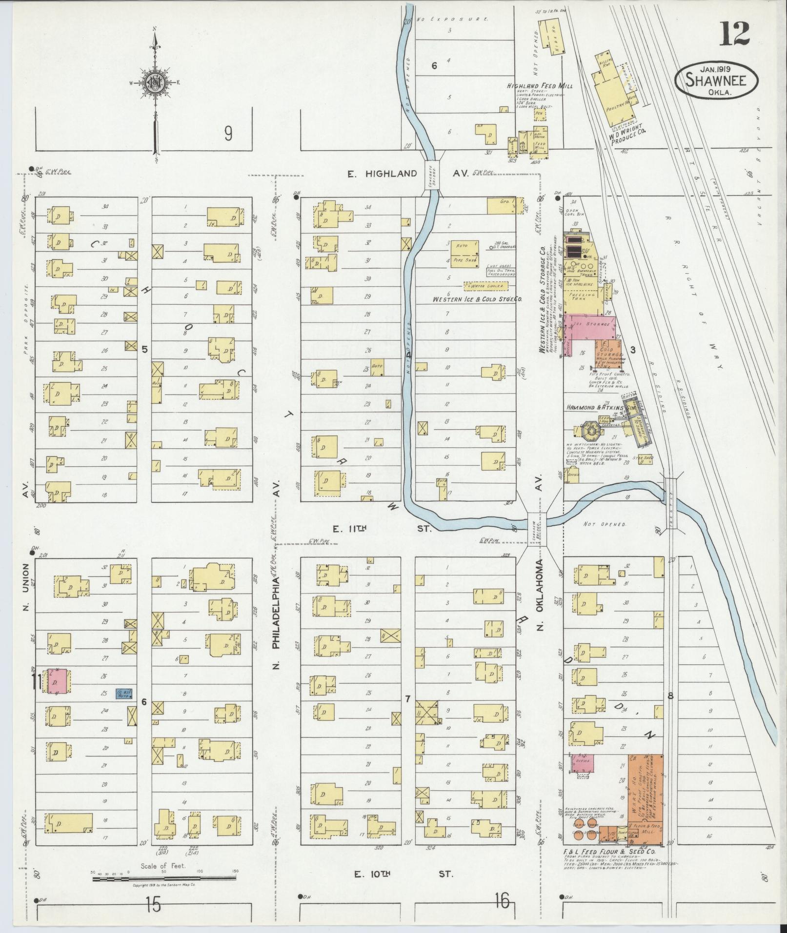 Sanborn Fire Insurance Map from Shawnee, Pottawatomie County, Oklahoma (1919), Sheet #0012 - Complete Map Set gallery image, historic Sanborn map, vintage wall art, Oklahoma Oklahoma