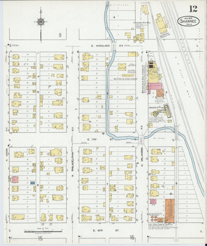 Sanborn Fire Insurance Map from Shawnee, Pottawatomie County, Oklahoma (1919), Sheet #0012 - Complete Map Set gallery image, historic Sanborn map, vintage wall art, Oklahoma Oklahoma