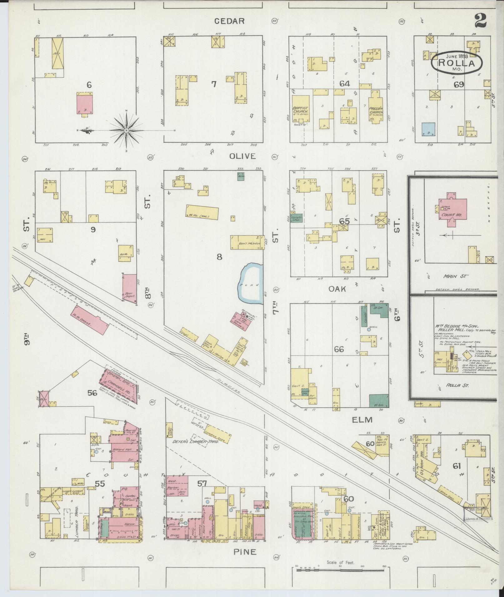 Sanborn Fire Insurance Map from Rolla, Phelps County, Missouri (1893), Sheet #0002 - Complete Map Set gallery image, historic Sanborn map, vintage wall art, Missouri Missouri