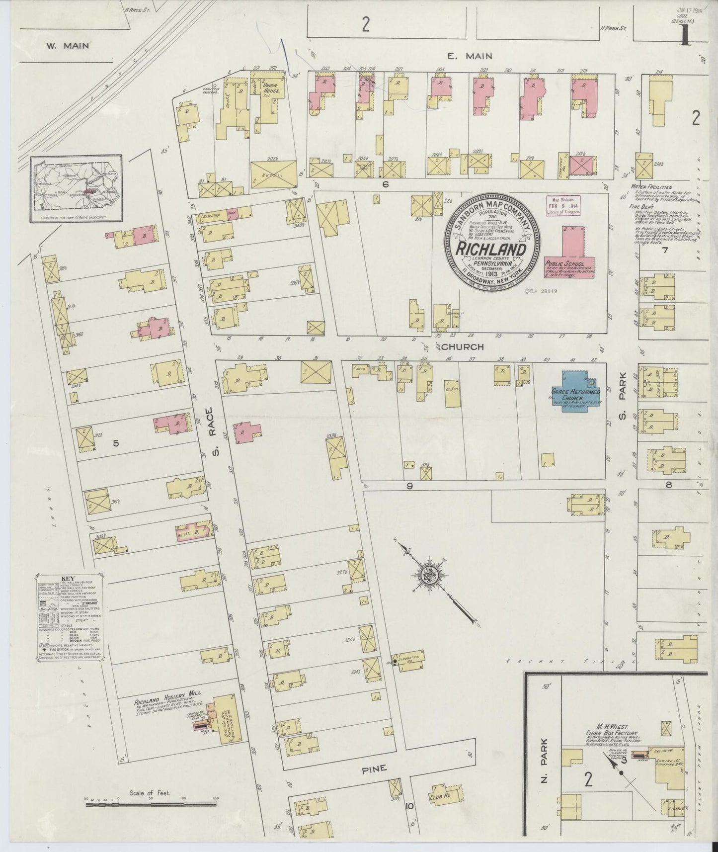 Sanborn Fire Insurance Map from Richland, Lebanon County, Pennsylvania (1913), Sheet #0001 - Complete Map Set gallery image, historic Sanborn map, vintage wall art, Pennsylvania Pennsylvania