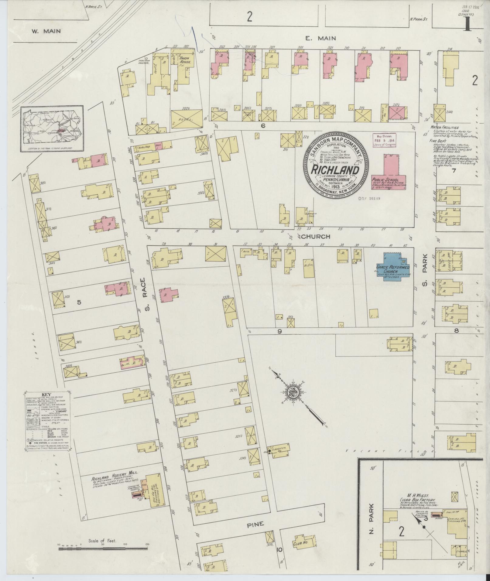 Sanborn Fire Insurance Map from Richland, Lebanon County, Pennsylvania (1913), Sheet #0001 - Complete Map Set gallery image, historic Sanborn map, vintage wall art, Pennsylvania Pennsylvania