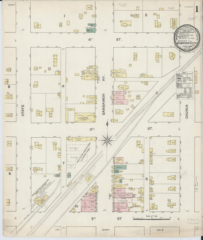 Sanborn Fire Insurance Map from Gibson City, Ford County, Illinois (1888), Sheet #0001 - Complete Map Set gallery image, historic Sanborn map, vintage wall art, Illinois Illinois