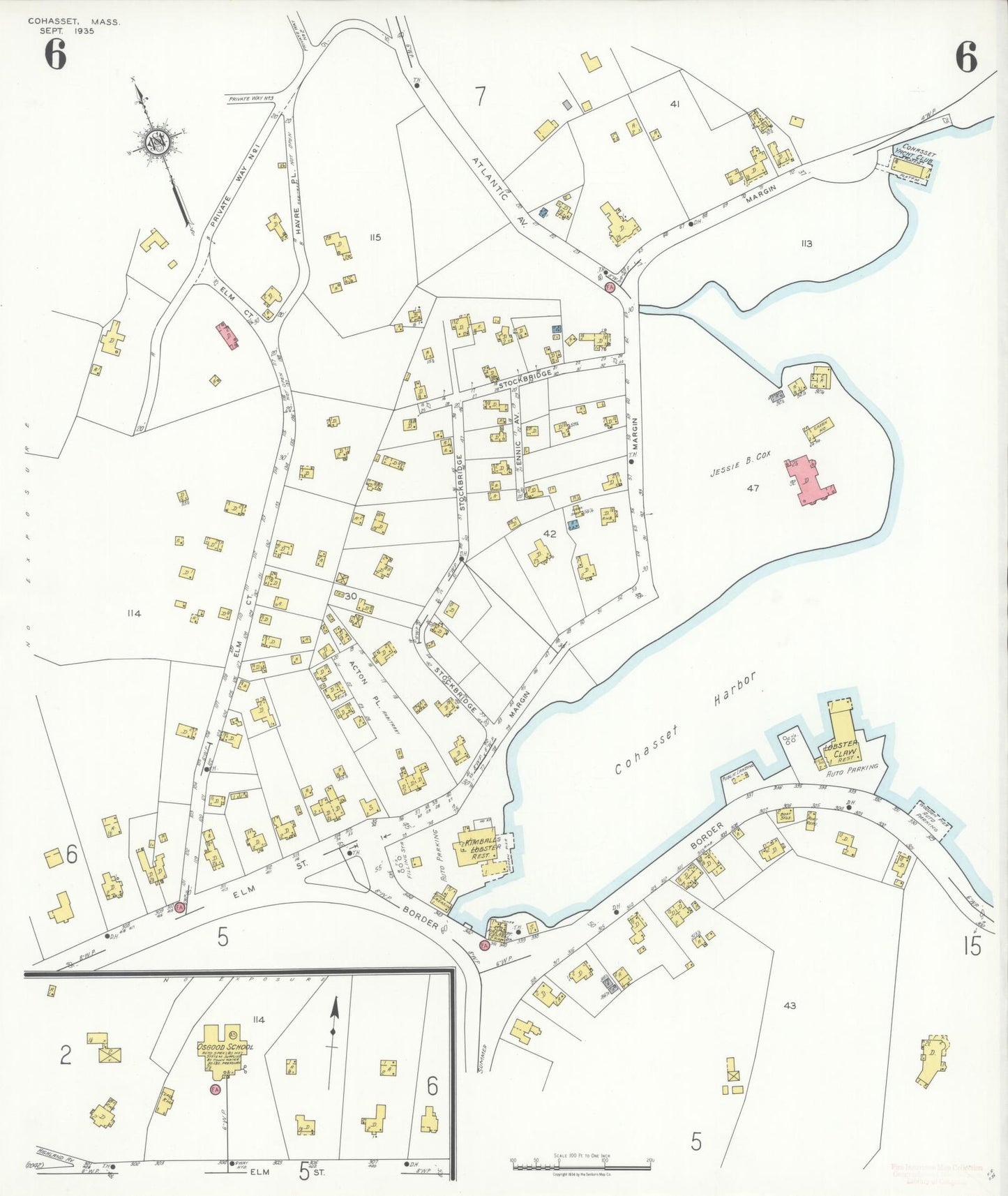 Sanborn Fire Insurance Map from Cohasset, Norfolk County, Massachusetts (1935), Sheet #0006 - Complete Map Set gallery image, historic Sanborn map, vintage wall art, Massachusetts Massachusetts