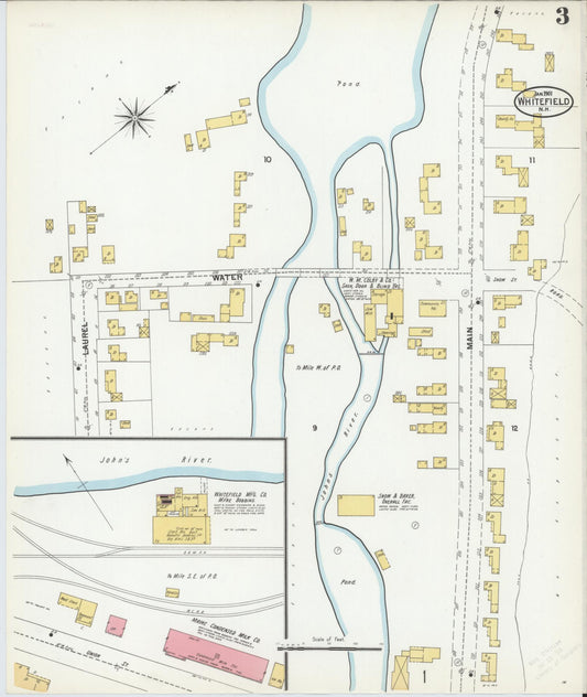Sanborn Fire Insurance Map from Whitefield, Coos County, New Hampshire (1901), Sheet #0003 - Historic Sanborn Fire Insurance Map Print, vintage old map wall art, antique decor, genealogy gift, New Hampshire New Hampshire map
