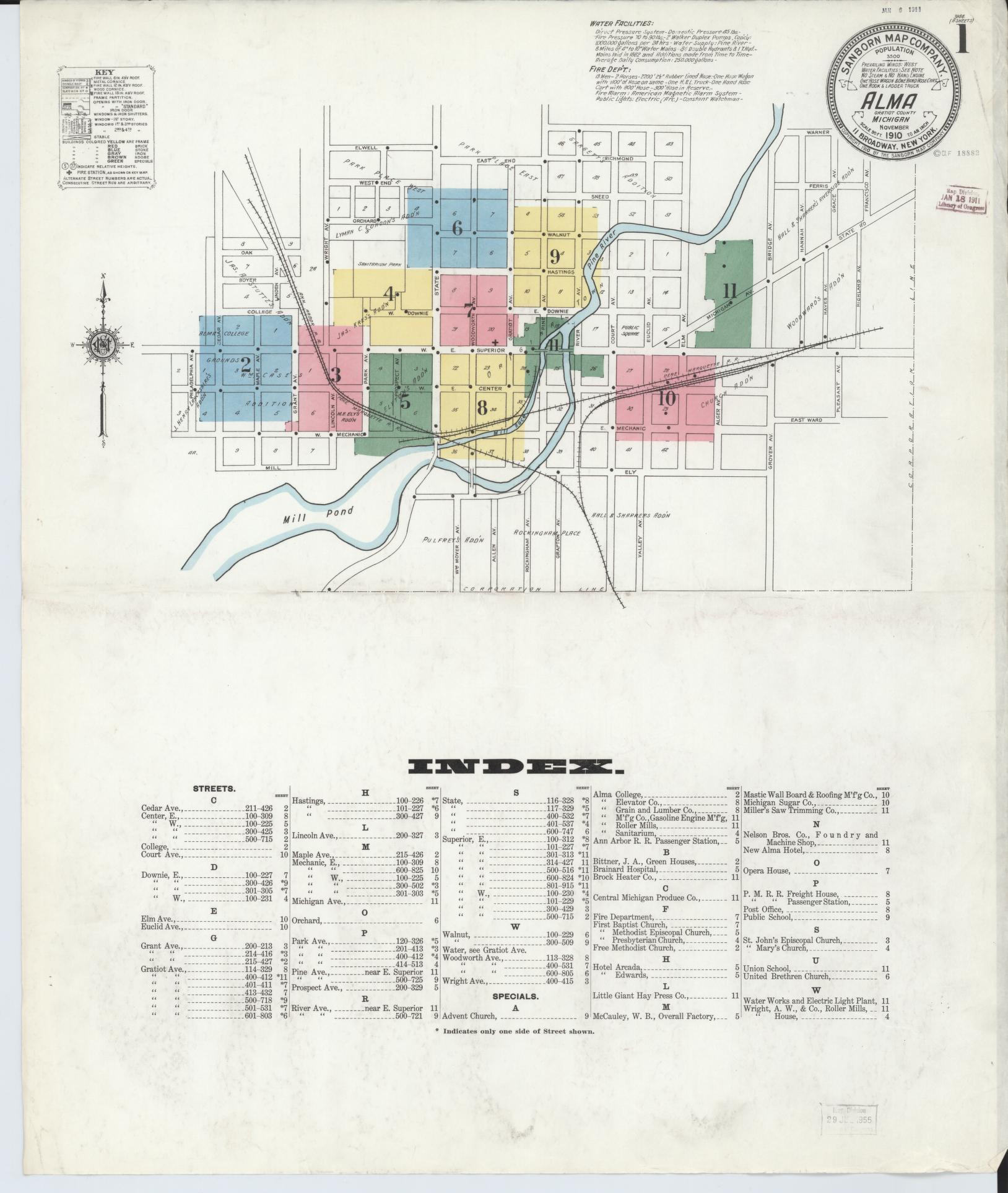 Sanborn Fire Insurance Map from Alma, Gratiot County, Michigan. (1910) – Historic Sanborn Fire Insurance Map Print