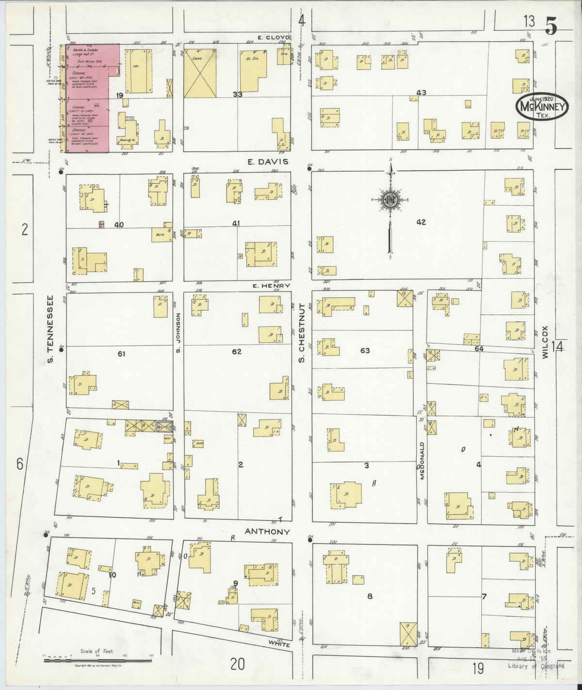 Sanborn Fire Insurance Map from McKinney, Collin County, Texas (1920), Sheet #0005 - Complete Map Set gallery image, historic Sanborn map, vintage wall art, Texas Texas
