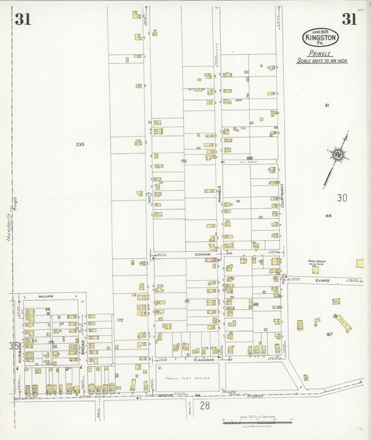 Sanborn Fire Insurance Map from Kingston, Luzerne County, Pennsylvania (1925), Sheet #0031 - Historic Sanborn Fire Insurance Map Print, vintage old map wall art, antique decor, genealogy gift, Pennsylvania Pennsylvania map