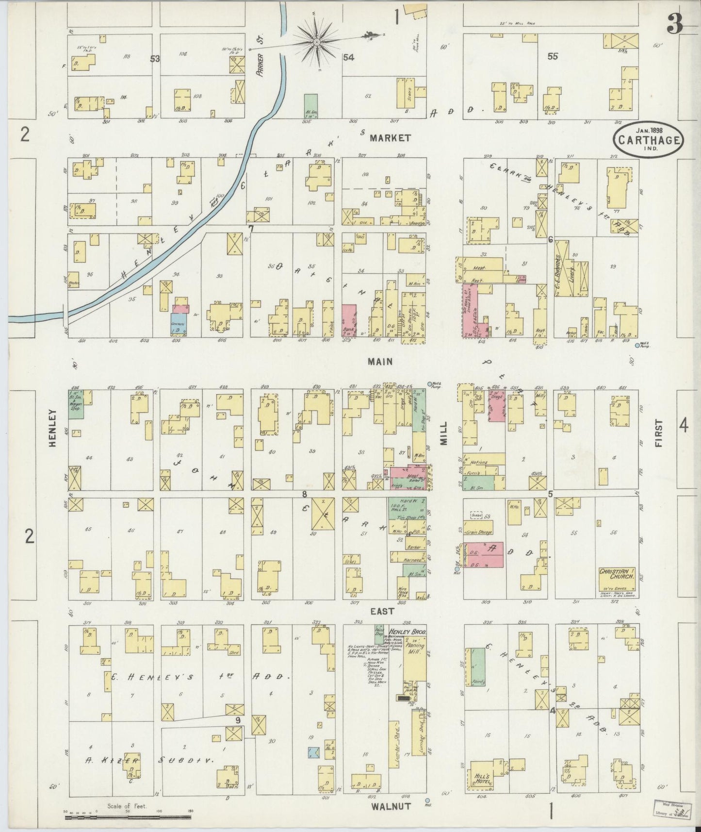 Sanborn Fire Insurance Map from Carthage, Rush County, Indiana (1898), Sheet #0003 - Complete Map Set gallery image, historic Sanborn map, vintage wall art, Indiana Indiana