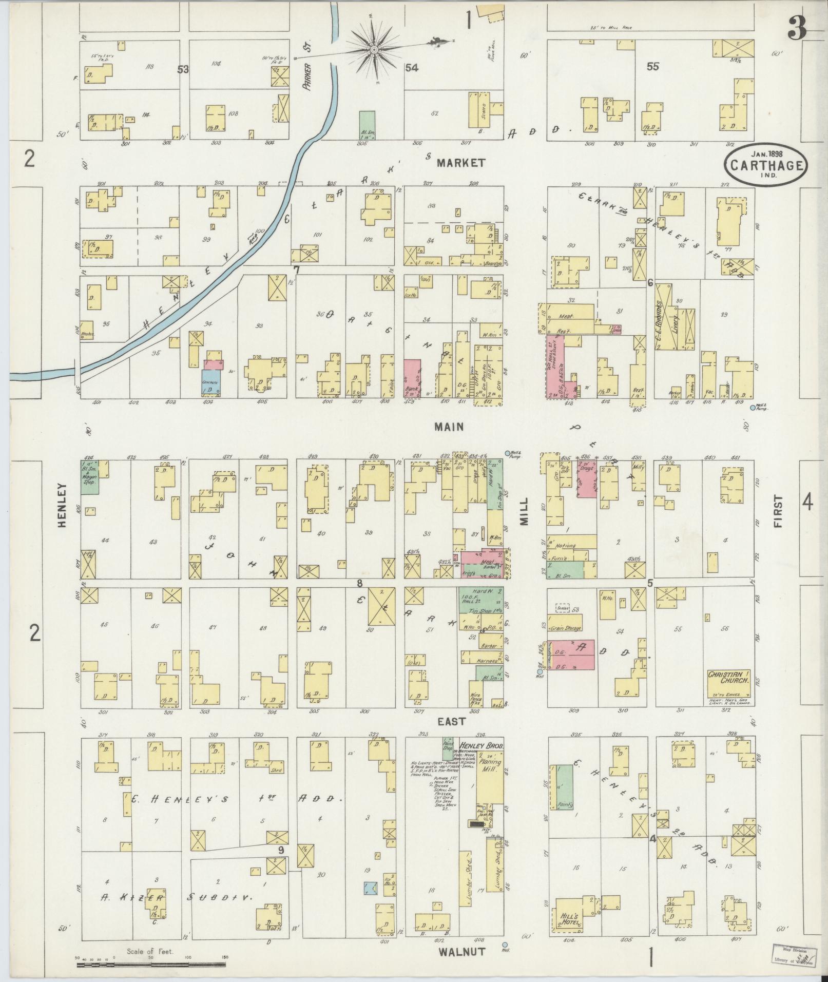 Sanborn Fire Insurance Map from Carthage, Rush County, Indiana (1898), Sheet #0003 - Complete Map Set gallery image, historic Sanborn map, vintage wall art, Indiana Indiana