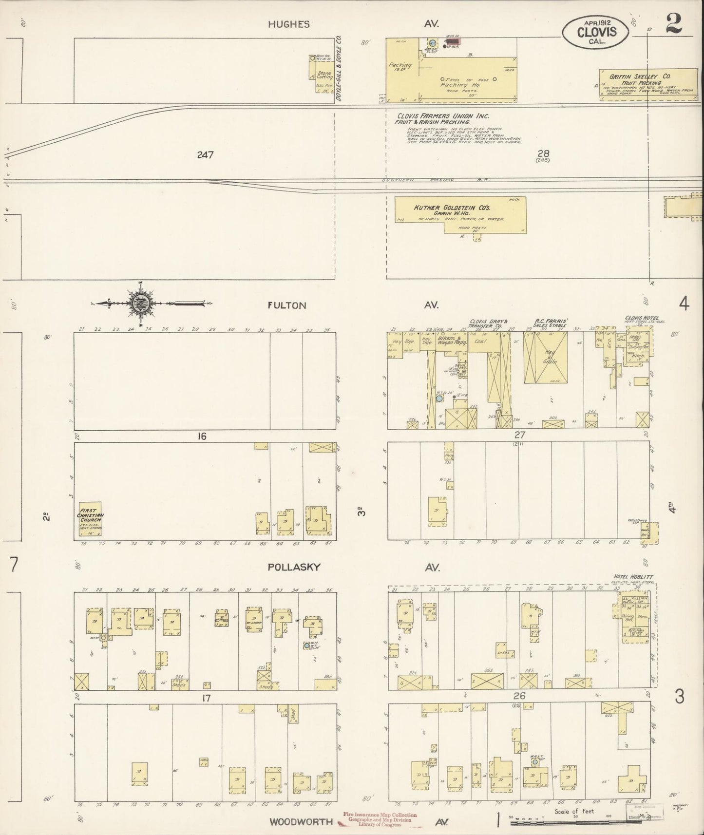 Sanborn Fire Insurance Map from Clovis, Fresno County, California (1912), Sheet #0002 - Complete Map Set gallery image, historic Sanborn map, vintage wall art, California California