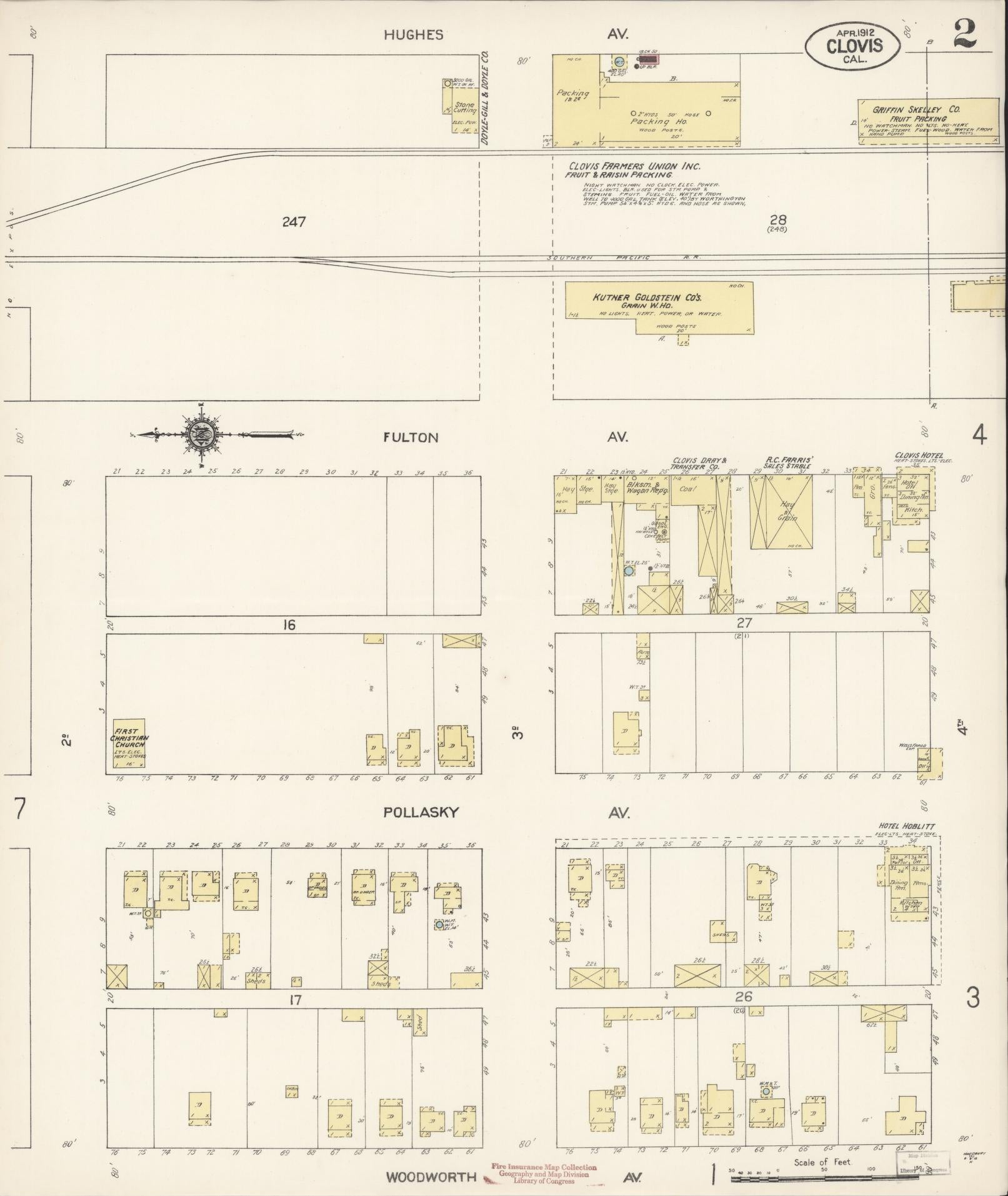 Sanborn Fire Insurance Map from Clovis, Fresno County, California (1912), Sheet #0002 - Complete Map Set gallery image, historic Sanborn map, vintage wall art, California California