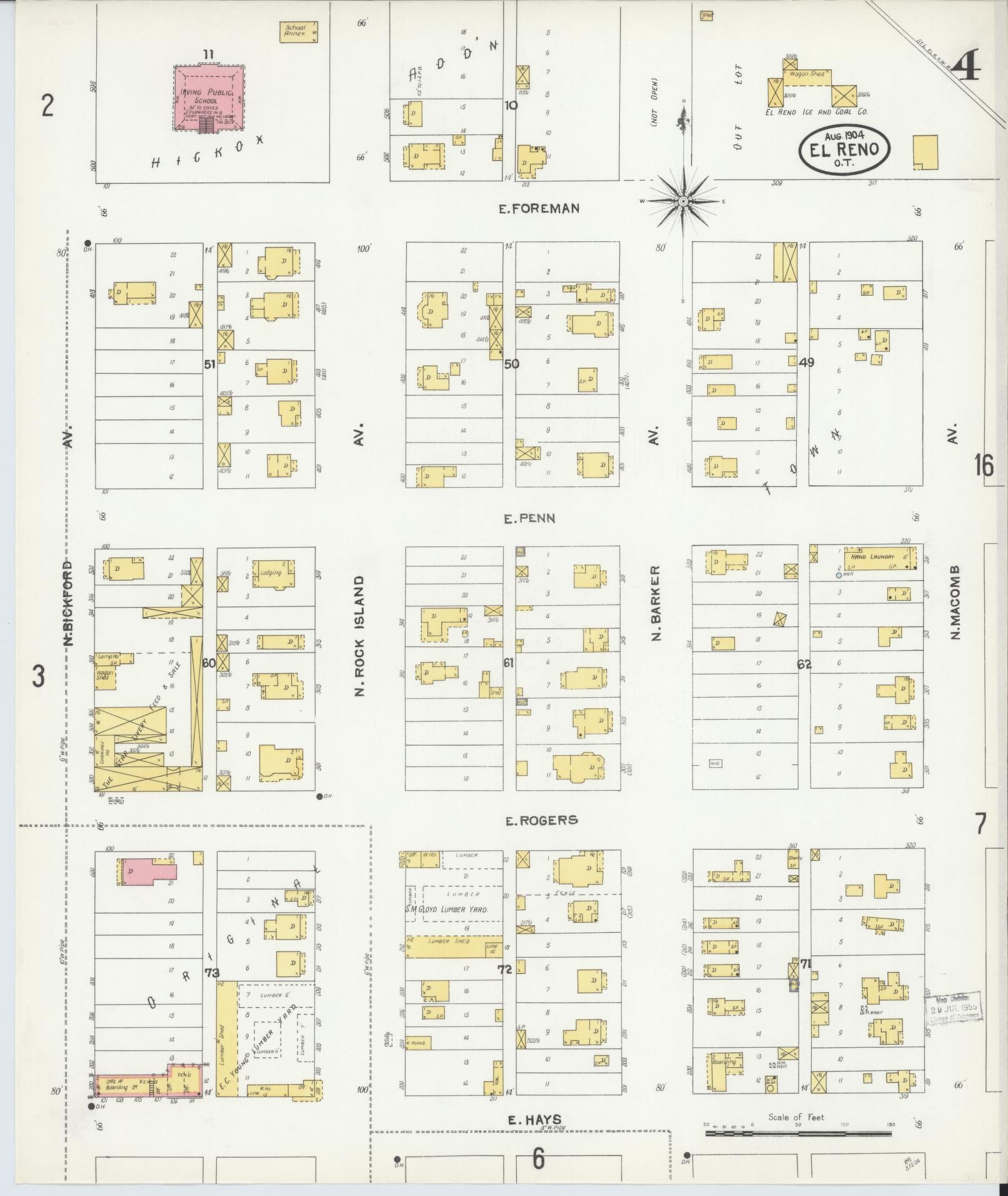 Sanborn Fire Insurance Map from El Reno, Canadian County, Oklahoma (1904), Sheet #0004 - Historic Sanborn Fire Insurance Map Print, vintage old map wall art, antique decor, genealogy gift, Oklahoma Oklahoma map