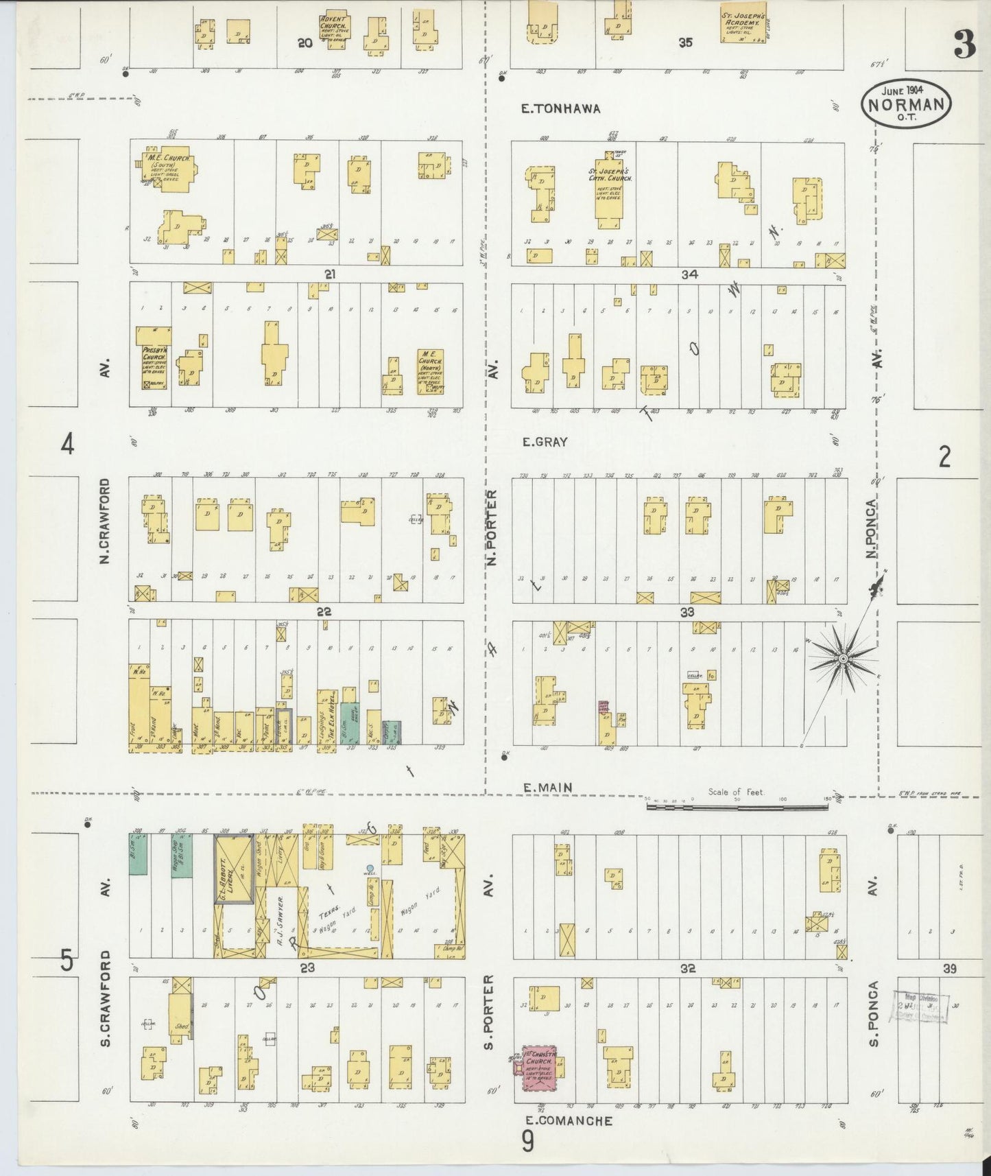 Sanborn Fire Insurance Map from Norman, Cleveland County, Oklahoma (1904), Sheet #0003 - Complete Map Set gallery image, historic Sanborn map, vintage wall art, Oklahoma Oklahoma