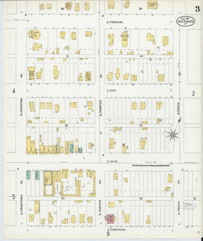 Sanborn Fire Insurance Map from Norman, Cleveland County, Oklahoma (1904), Sheet #0003 - Complete Map Set gallery image, historic Sanborn map, vintage wall art, Oklahoma Oklahoma