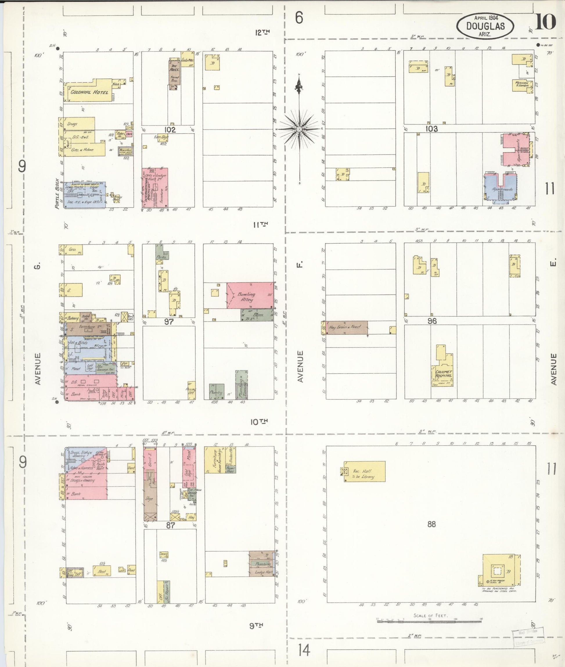 Sanborn Fire Insurance Map from Douglas, Cochise County, Arizona (1904), Sheet #0010 - Historic Sanborn Fire Insurance Map Print, vintage old map wall art, antique decor, genealogy gift, Arizona Arizona map