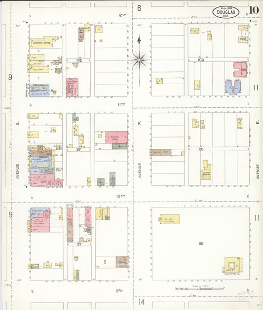 Sanborn Fire Insurance Map from Douglas, Cochise County, Arizona (1904), Sheet #0010 - Historic Sanborn Fire Insurance Map Print, vintage old map wall art, antique decor, genealogy gift, Arizona Arizona map