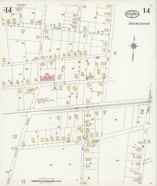 Sanborn Fire Insurance Map from Hickory, Catawba County, North Carolina (1925), Sheet #0014 - Historic Sanborn Fire Insurance Map Print, vintage old map wall art, antique decor, genealogy gift, North Carolina North Carolina map