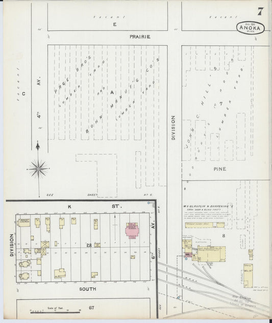 Sanborn Fire Insurance Map from Anoka, Anoka County, Minnesota (1891), Sheet #0007 - Historic Sanborn Fire Insurance Map Print, vintage old map wall art, antique decor, genealogy gift, Minnesota Minnesota map