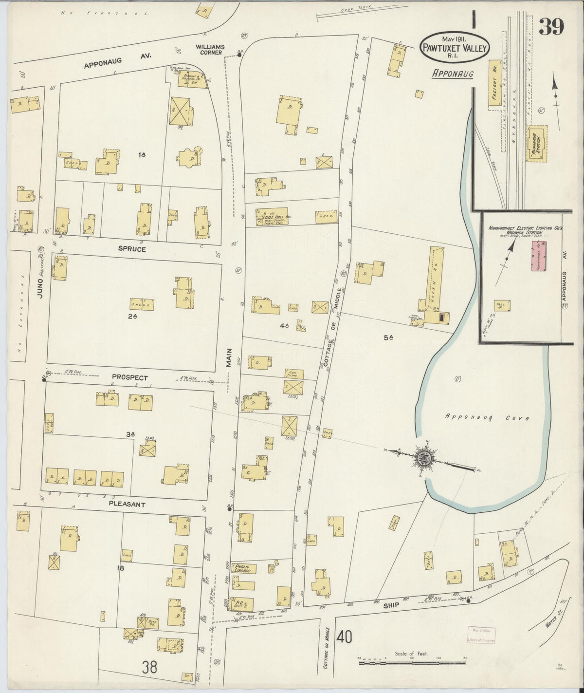 Sanborn Fire Insurance Map from Pawtuxet Valley, Kent and Providence Counties, Rhode Island (1911), Sheet #0039 - Historic Sanborn Fire Insurance Map Print, vintage old map wall art, antique decor, genealogy gift, Washington Washington map