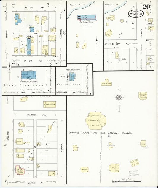 Sanborn Fire Insurance Map from Winfield, Cowley County, Kansas (1912), Sheet #0020 - Historic Sanborn Fire Insurance Map Print, vintage old map wall art, antique decor, genealogy gift, Kansas Kansas map