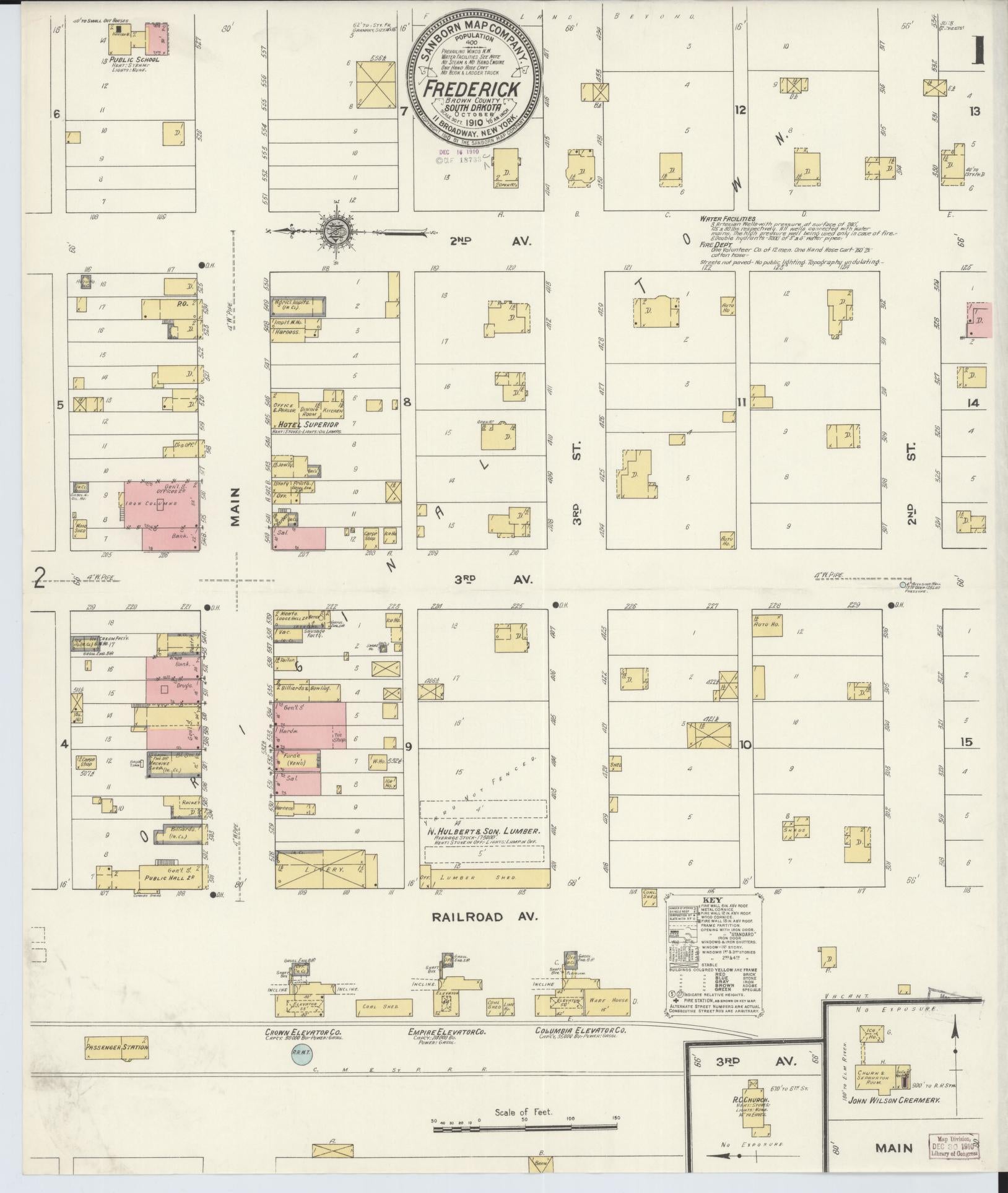 Sanborn Fire Insurance Map from Frederick, Brown County, South Dakota (1910), Sheet #0001 - Complete Map Set gallery image, historic Sanborn map, vintage wall art, South Dakota South Dakota