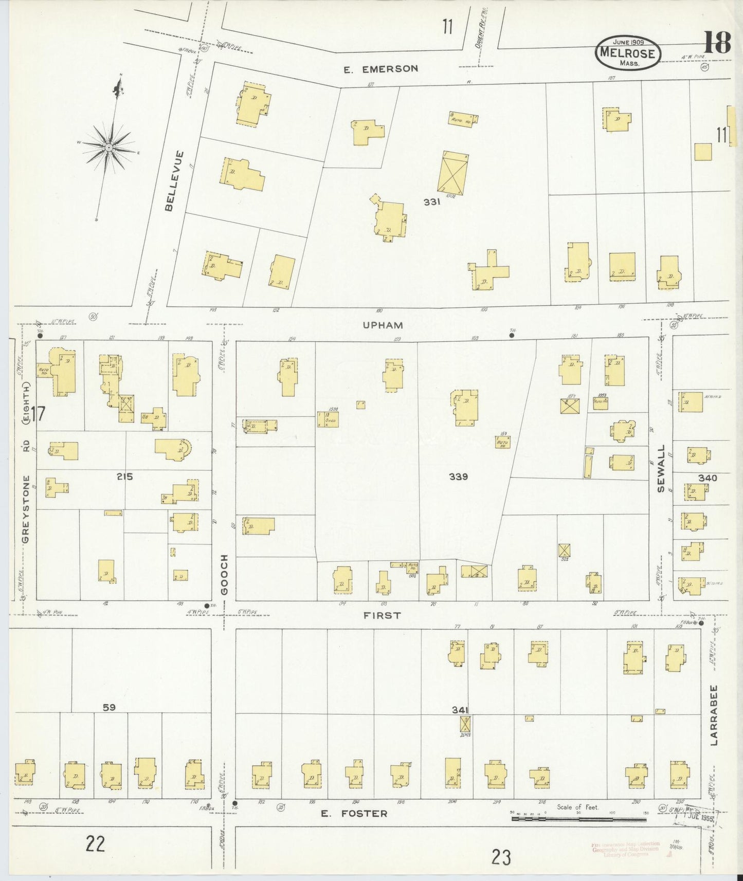 Sanborn Fire Insurance Map from Melrose, Middlesex County, Massachusetts (1909), Sheet #0018 - Complete Map Set gallery image, historic Sanborn map, vintage wall art, Massachusetts Massachusetts