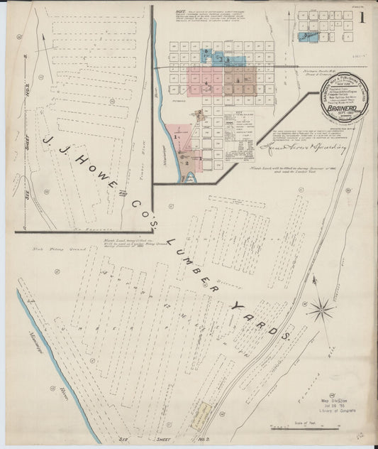 Sanborn Fire Insurance Map from Brainerd, Crow Wing County, Minnesota (1885), Sheet #0001 - Historic Sanborn Fire Insurance Map Print, vintage old map wall art, antique decor, genealogy gift, Minnesota Minnesota map