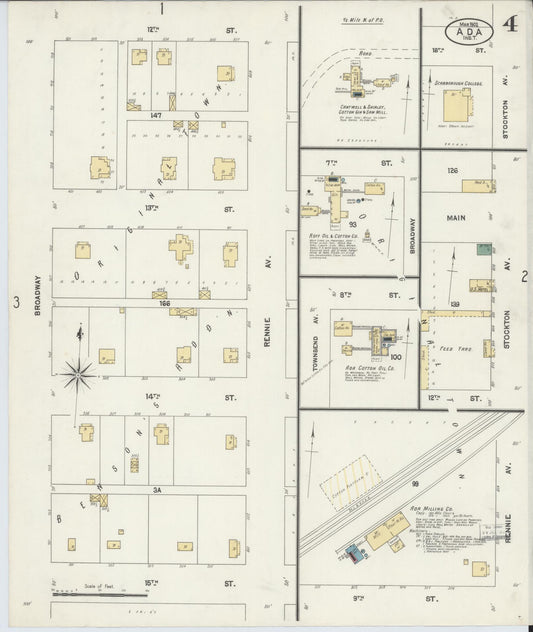 Sanborn Fire Insurance Map from Ada, Pontotoc County, Oklahoma (1902), Sheet #0004 - Historic Sanborn Fire Insurance Map Print, vintage old map wall art, antique decor, genealogy gift, Oklahoma Oklahoma map
