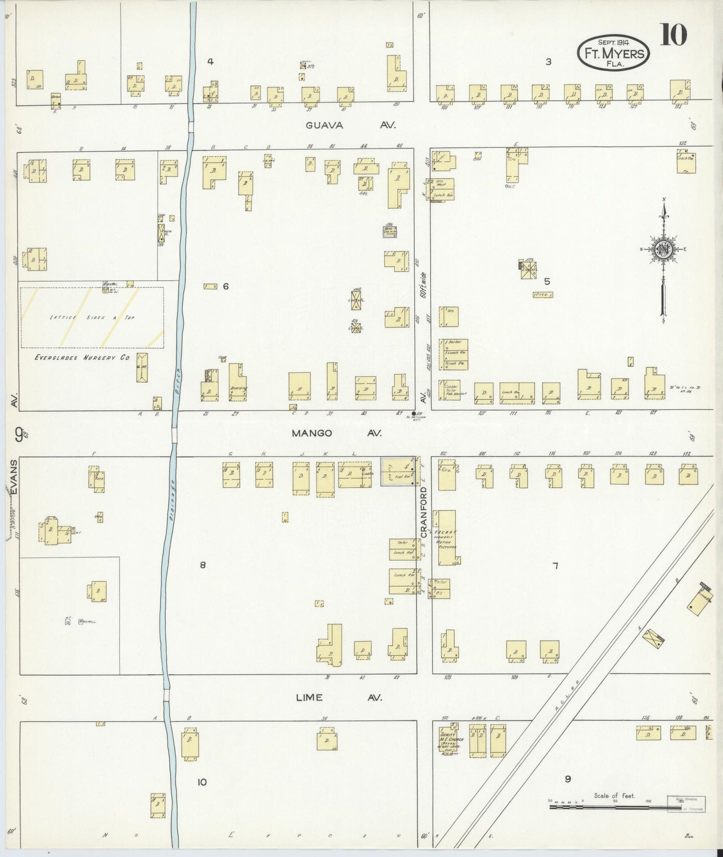 Sanborn Fire Insurance Map from Fort Myers, Lee County, Florida (1914), Sheet #0010 - Complete Map Set gallery image, historic Sanborn map, vintage wall art, Florida Florida