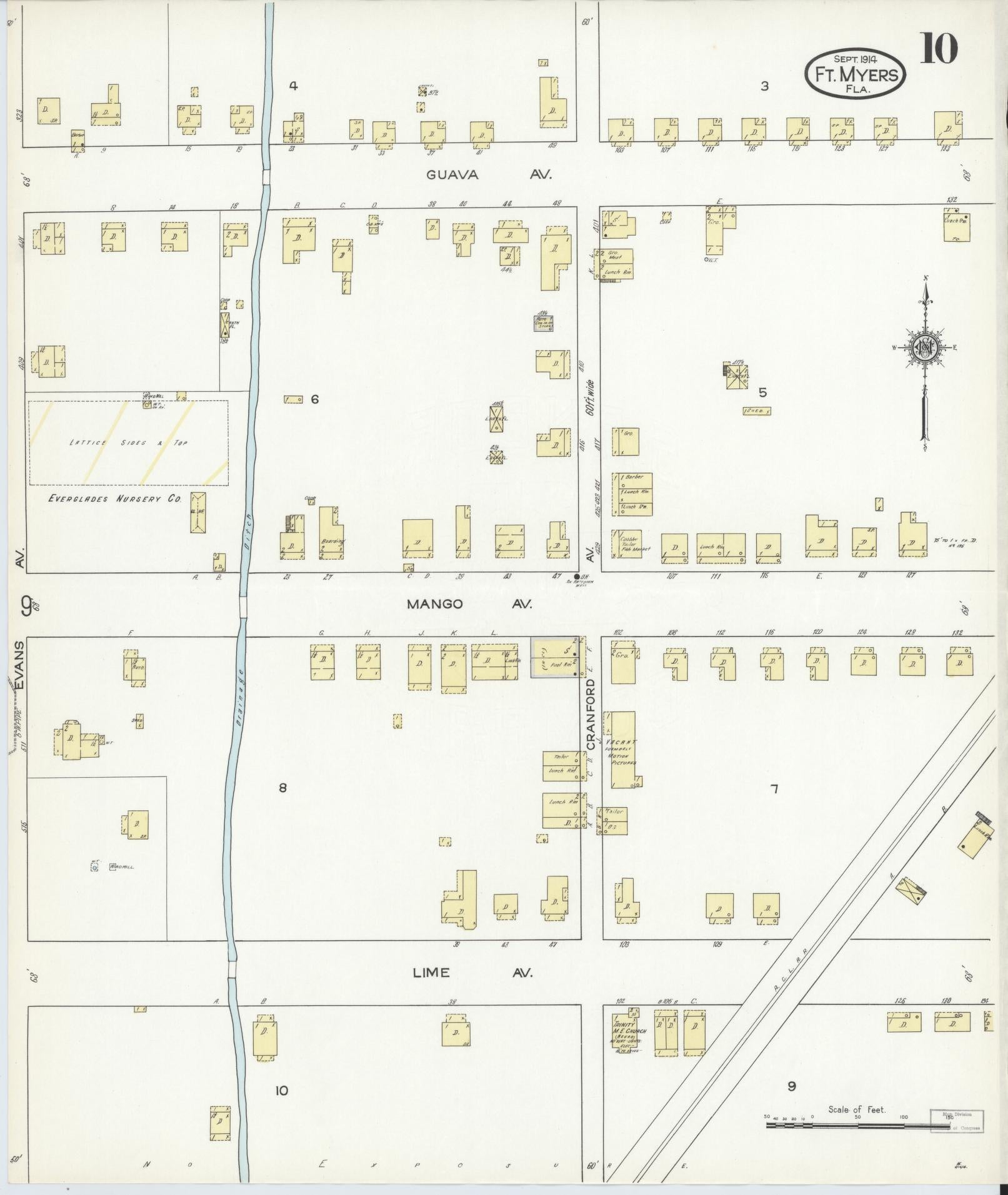 Sanborn Fire Insurance Map from Fort Myers, Lee County, Florida (1914), Sheet #0010 - Complete Map Set gallery image, historic Sanborn map, vintage wall art, Florida Florida