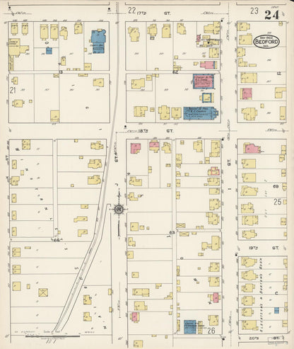 Sanborn Fire Insurance Map from Bedford, Lawrence County, Indiana (1922), Sheet #0024 - Historic Sanborn Fire Insurance Map Print, vintage old map wall art, antique decor, genealogy gift, Indiana Indiana map