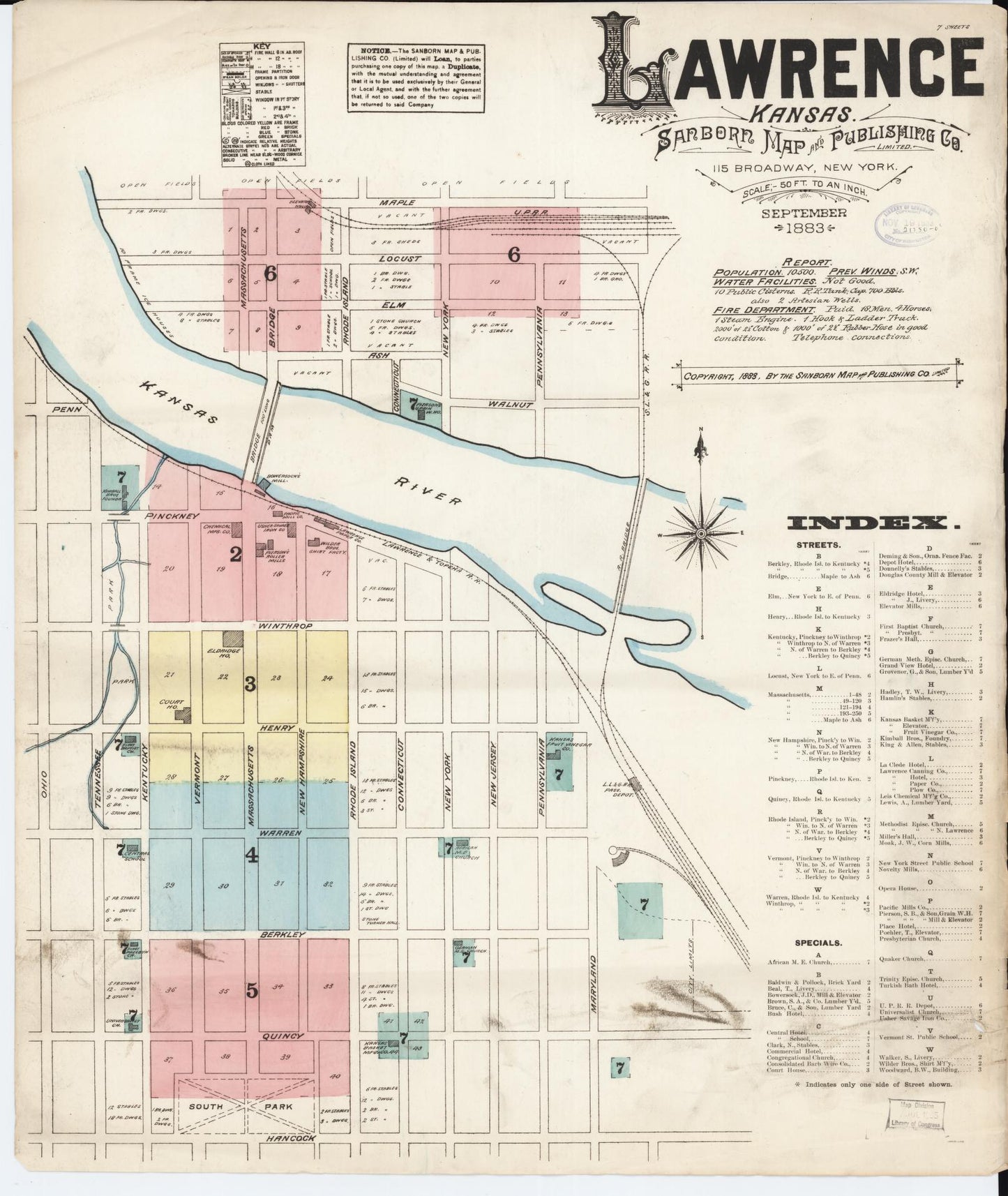 Sanborn Fire Insurance Map from Lawrence, Douglas County, Kansas (1883), Sheet #0001 - Complete Map Set gallery image, historic Sanborn map, vintage wall art, Kansas Kansas