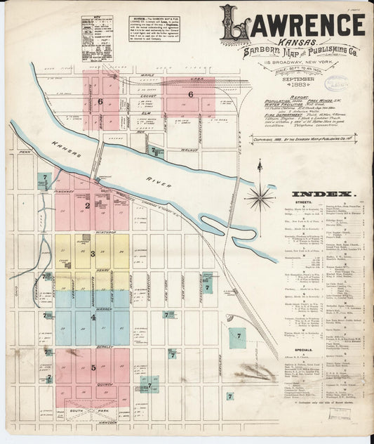 Sanborn Fire Insurance Map from Lawrence, Douglas County, Kansas (1883), Sheet #0001 - Complete Map Set gallery image, historic Sanborn map, vintage wall art, Kansas Kansas