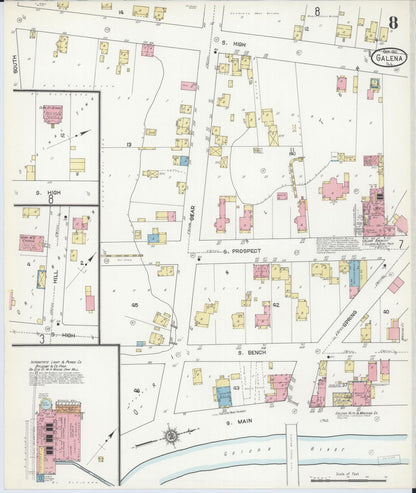 Sanborn Fire Insurance Map from Galena, Jo Daviess County, Illinois (1912), Sheet #0008 - Historic Sanborn Fire Insurance Map Print, vintage old map wall art, antique decor, genealogy gift, Illinois Illinois map