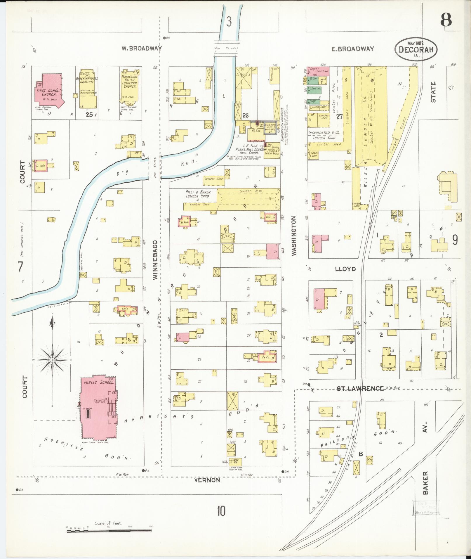 Sanborn Fire Insurance Map from Decorah, Winneshiek County, Iowa (1902), Sheet #0008 - Historic Sanborn Fire Insurance Map Print, vintage old map wall art