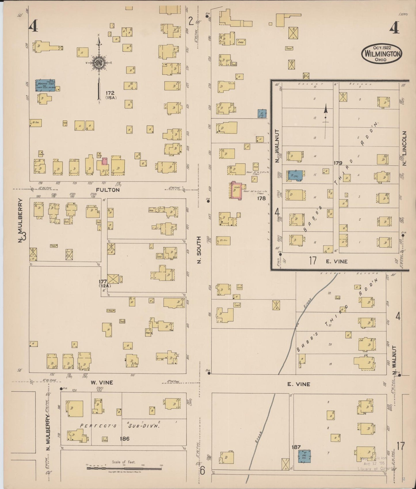 Sanborn Fire Insurance Map from Wilmington, Clinton County, Ohio (1922), Sheet #0004 - Complete Map Set gallery image, historic Sanborn map, vintage wall art, Ohio Ohio