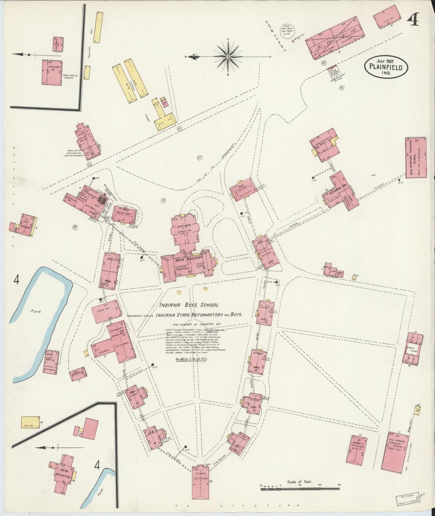 Sanborn Fire Insurance Map from Plainfield, Hendricks County, Indiana (1907), Sheet #0004 - Historic Sanborn Fire Insurance Map Print, vintage old map wall art, antique decor, genealogy gift, Indiana Indiana map