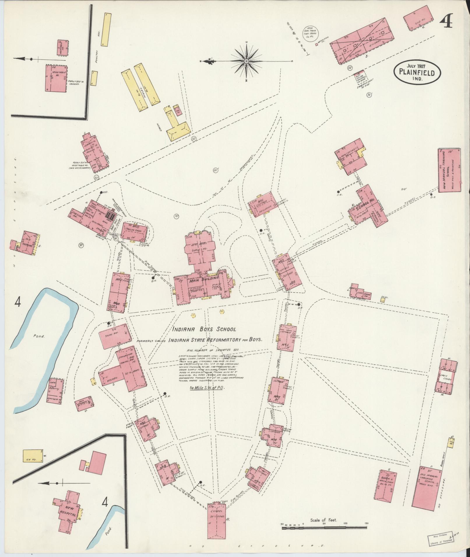 Sanborn Fire Insurance Map from Plainfield, Hendricks County, Indiana (1907), Sheet #0004 - Historic Sanborn Fire Insurance Map Print, vintage old map wall art, antique decor, genealogy gift, Indiana Indiana map