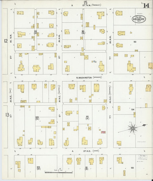 Sanborn Fire Insurance Map from Ardmore, Carter County, Oklahoma (1902), Sheet #0014 - Historic Sanborn Fire Insurance Map Print, vintage old map wall art, antique decor, genealogy gift, Oklahoma Oklahoma map