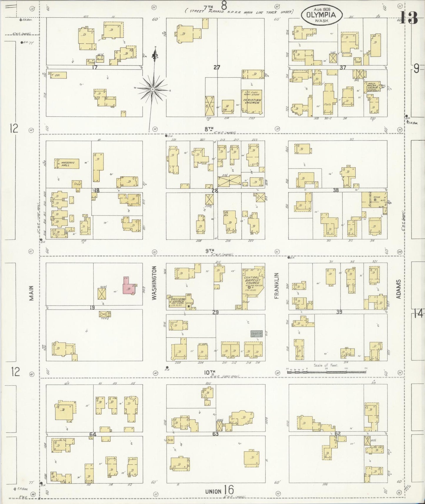 Sanborn Fire Insurance Map from Olympia, Thurston County, Washington (1908), Sheet #0013 - Complete Map Set gallery image, historic Sanborn map, vintage wall art, Washington Washington