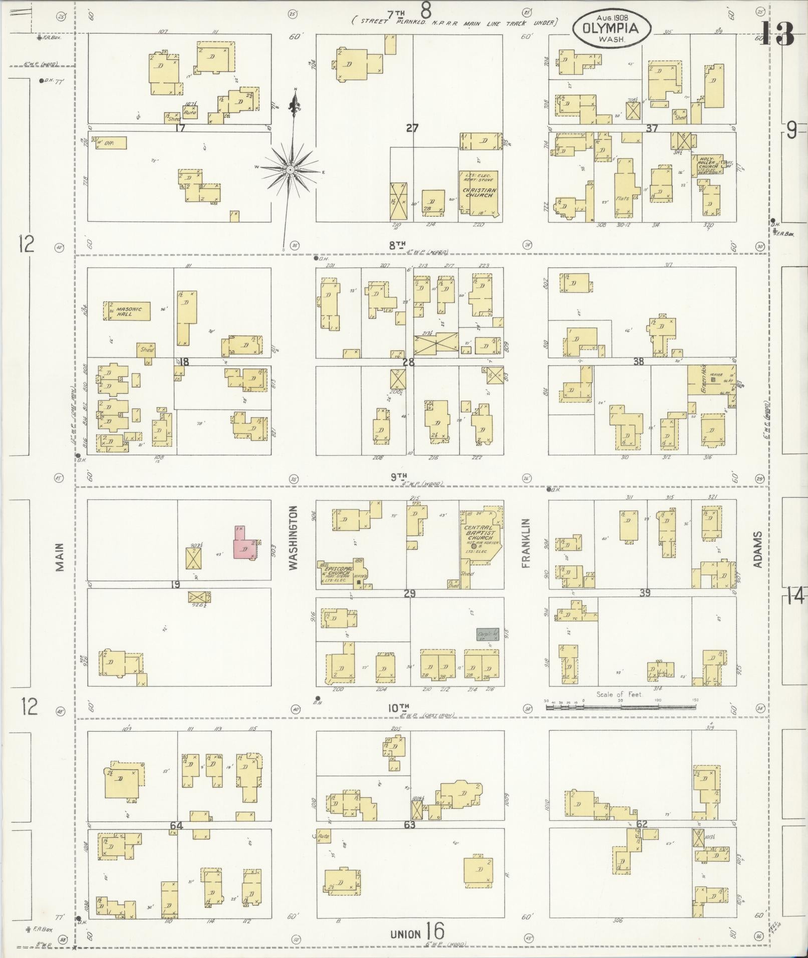 Sanborn Fire Insurance Map from Olympia, Thurston County, Washington (1908), Sheet #0013 - Complete Map Set gallery image, historic Sanborn map, vintage wall art, Washington Washington