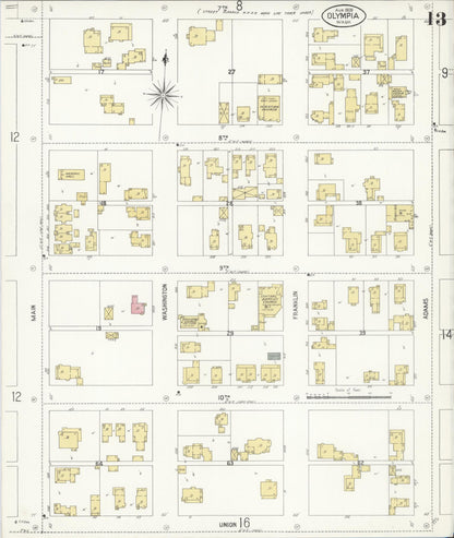Sanborn Fire Insurance Map from Olympia, Thurston County, Washington (1908), Sheet #0013 - Complete Map Set gallery image, historic Sanborn map, vintage wall art, Washington Washington