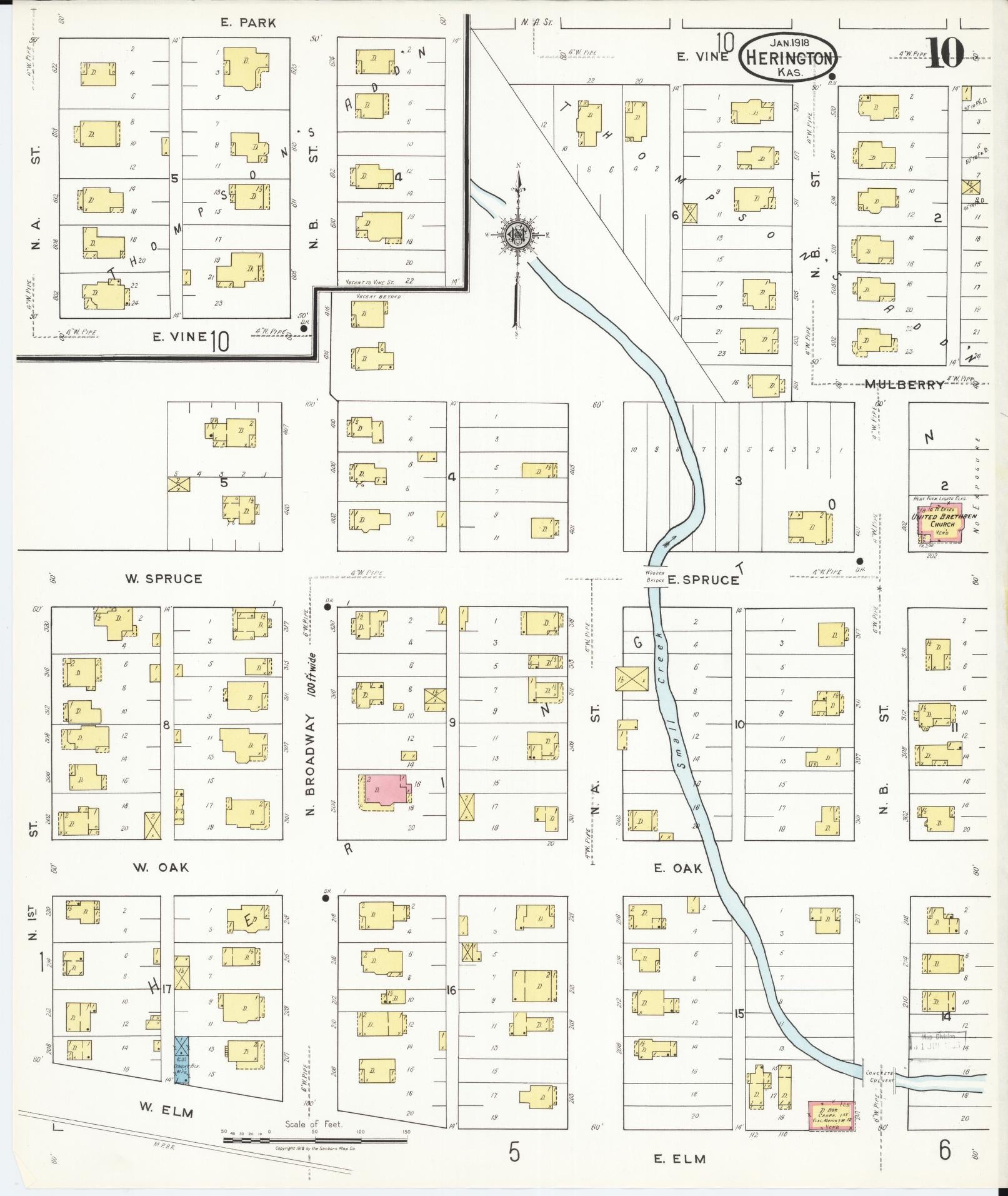 Sanborn Fire Insurance Map from Herington, Dickinson County, Kansas (1918), Sheet #0010 - Complete Map Set gallery image, historic Sanborn map, vintage wall art, Kansas Kansas