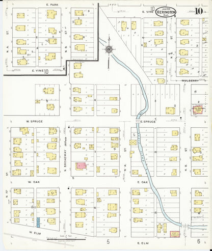 Sanborn Fire Insurance Map from Herington, Dickinson County, Kansas (1918), Sheet #0010 - Complete Map Set gallery image, historic Sanborn map, vintage wall art, Kansas Kansas