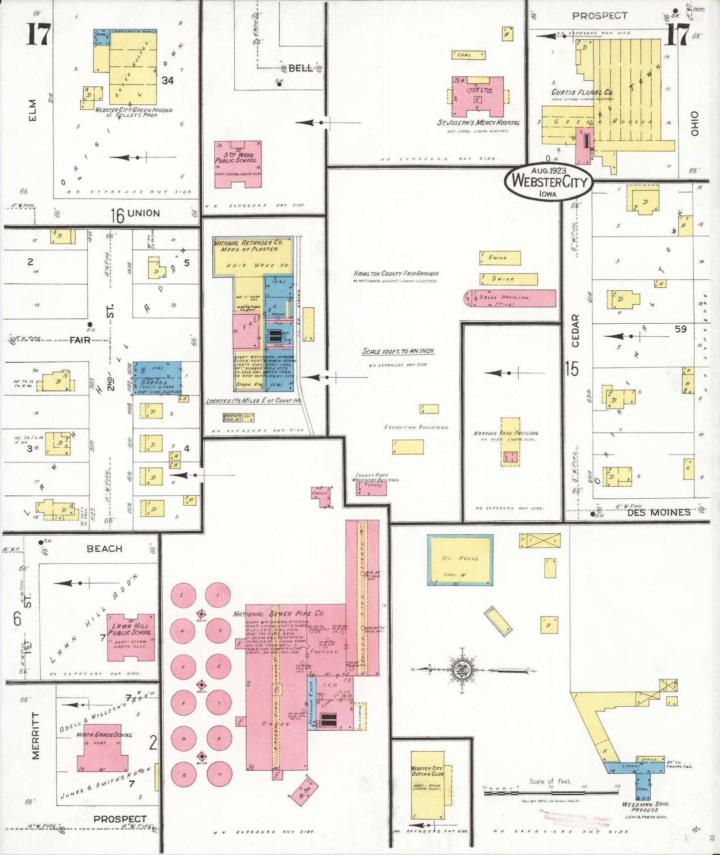 Sanborn Fire Insurance Map from Webster City, Hamilton County, Iowa (1923), Sheet #0017 - Historic Sanborn Fire Insurance Map Print, vintage old map wall art