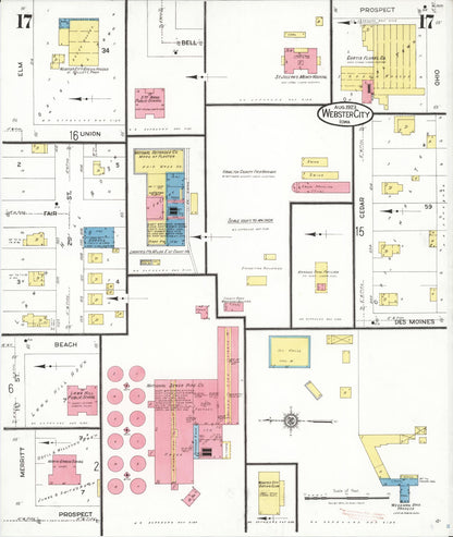 Sanborn Fire Insurance Map from Webster City, Hamilton County, Iowa (1923), Sheet #0017 - Historic Sanborn Fire Insurance Map Print, vintage old map wall art
