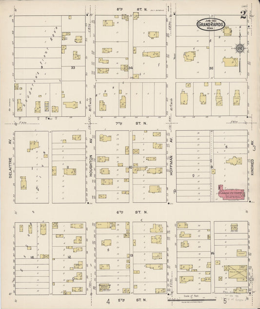 Sanborn Fire Insurance Map from Grand Rapids, Itasca County, Minnesota (1922), Sheet #0002 - Historic Sanborn Fire Insurance Map Print, vintage old map wall art, antique decor, genealogy gift, Minnesota Minnesota map