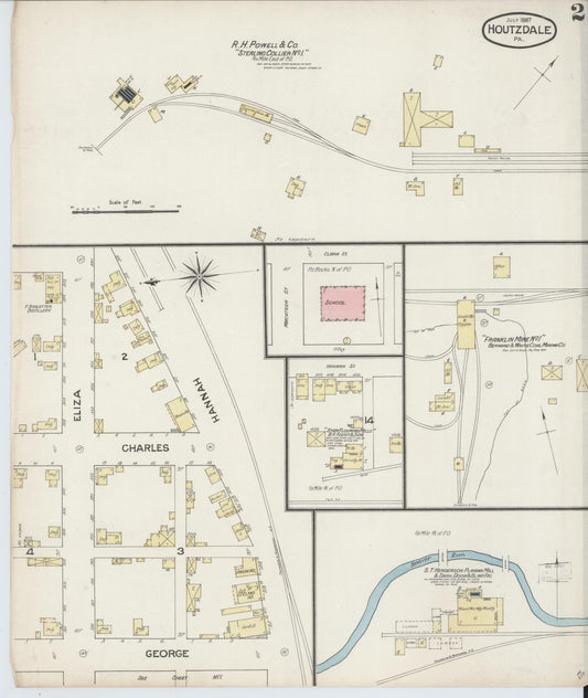 Sanborn Fire Insurance Map from Houtzdale, Clearfield County, Pennsylvania (1887), Sheet #0002 - Historic Sanborn Fire Insurance Map Print, vintage old map wall art, antique decor, genealogy gift, Pennsylvania Pennsylvania map