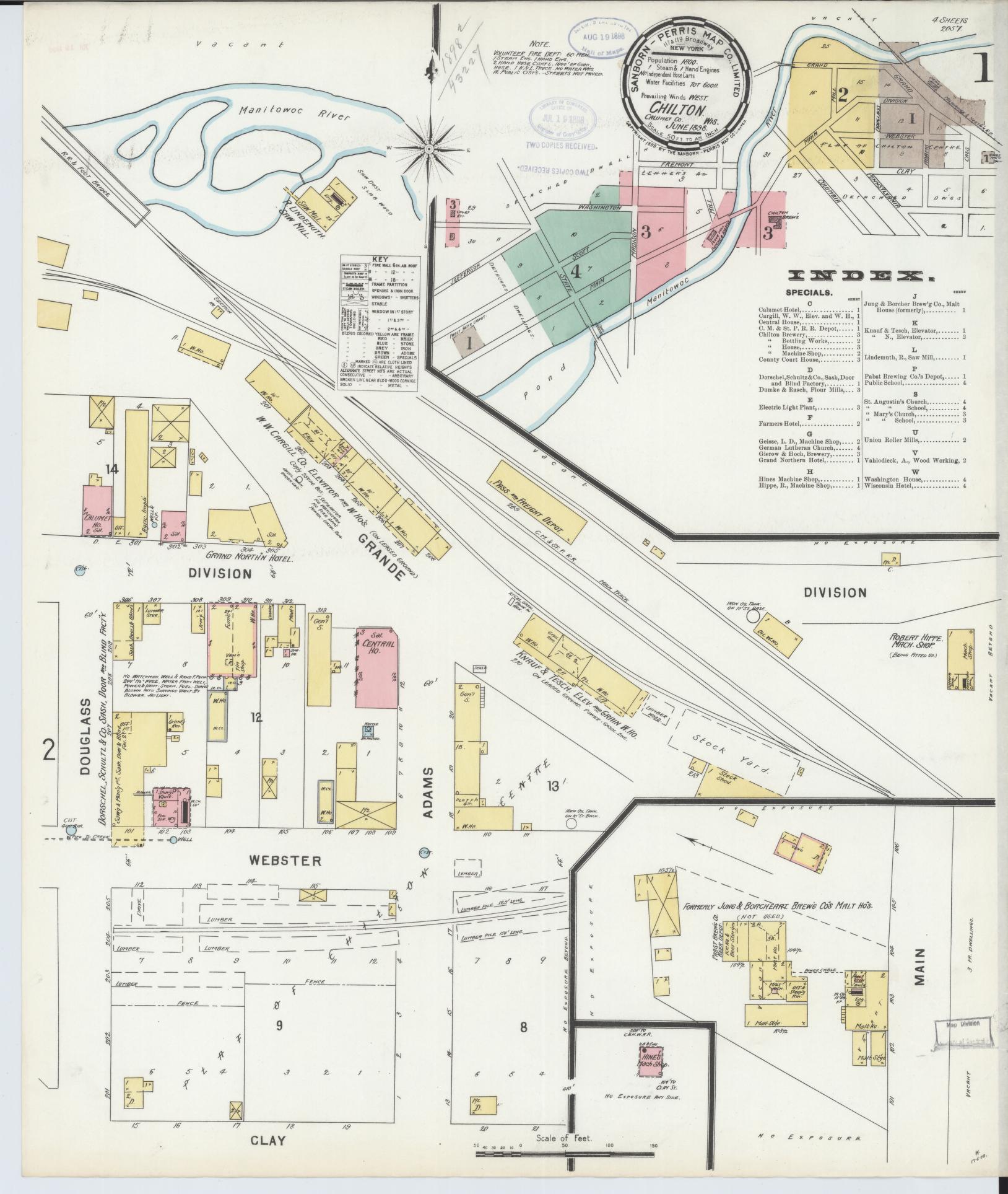 Sanborn Fire Insurance Map from Chilton, Calumet County, Wisconsin (1898), Sheet #0001 - Historic Sanborn Fire Insurance Map Print, vintage old map wall art, antique decor, genealogy gift, Wisconsin Wisconsin map