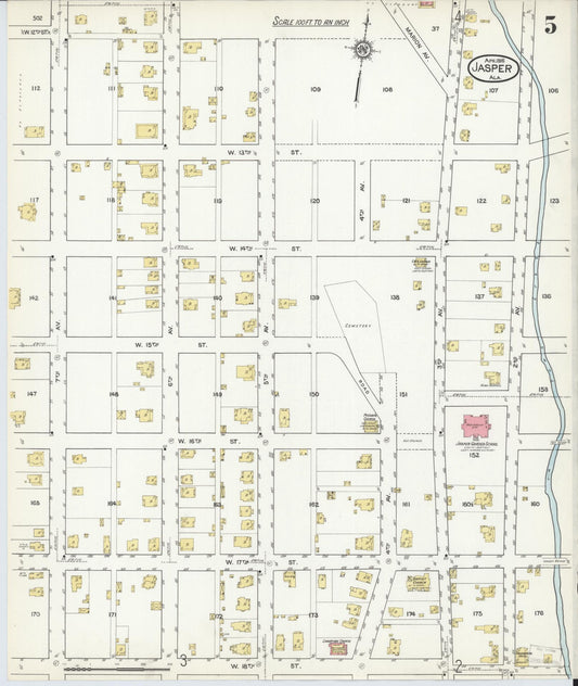 Sanborn Fire Insurance Map from Jasper, Walker County, Alabama (1916), Sheet #0005 - Historic Sanborn Fire Insurance Map Print, vintage old map wall art, antique decor, genealogy gift, Alabama Alabama map